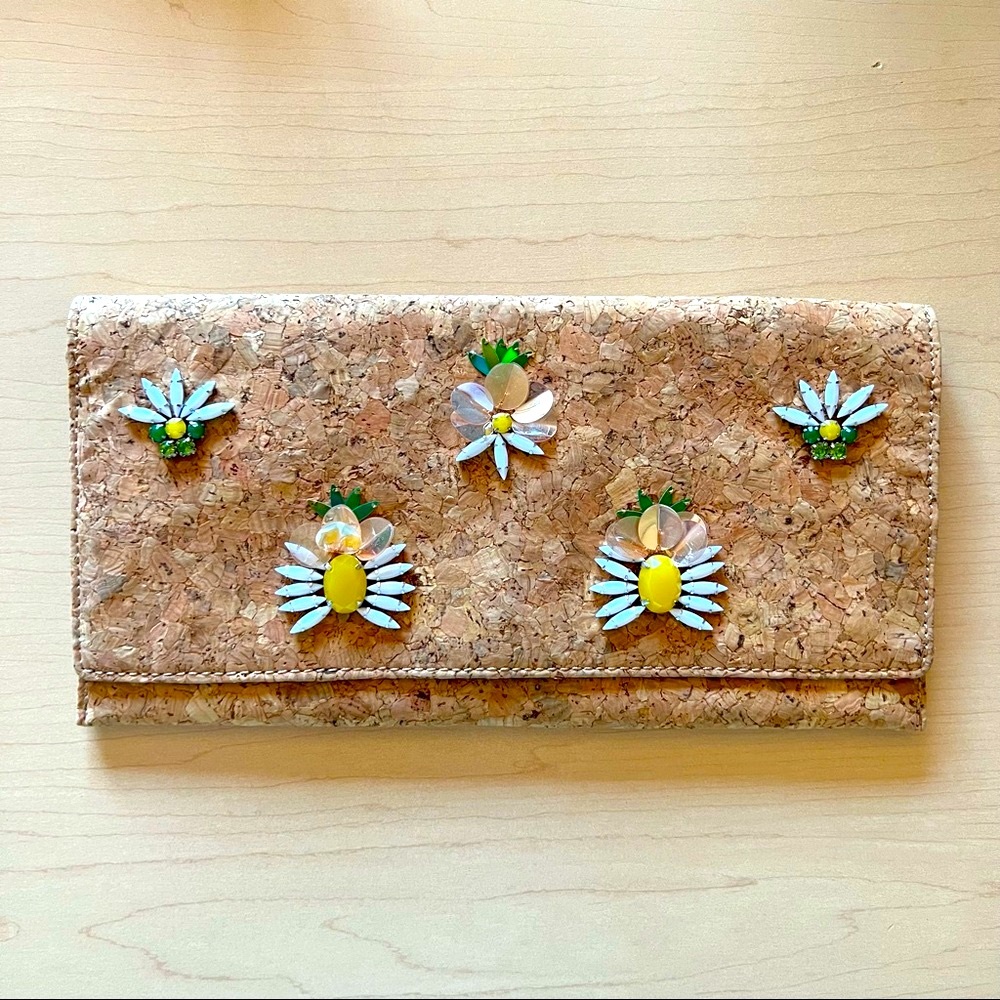 Banana Republic Cork Envelope Clutch with beaded flowers